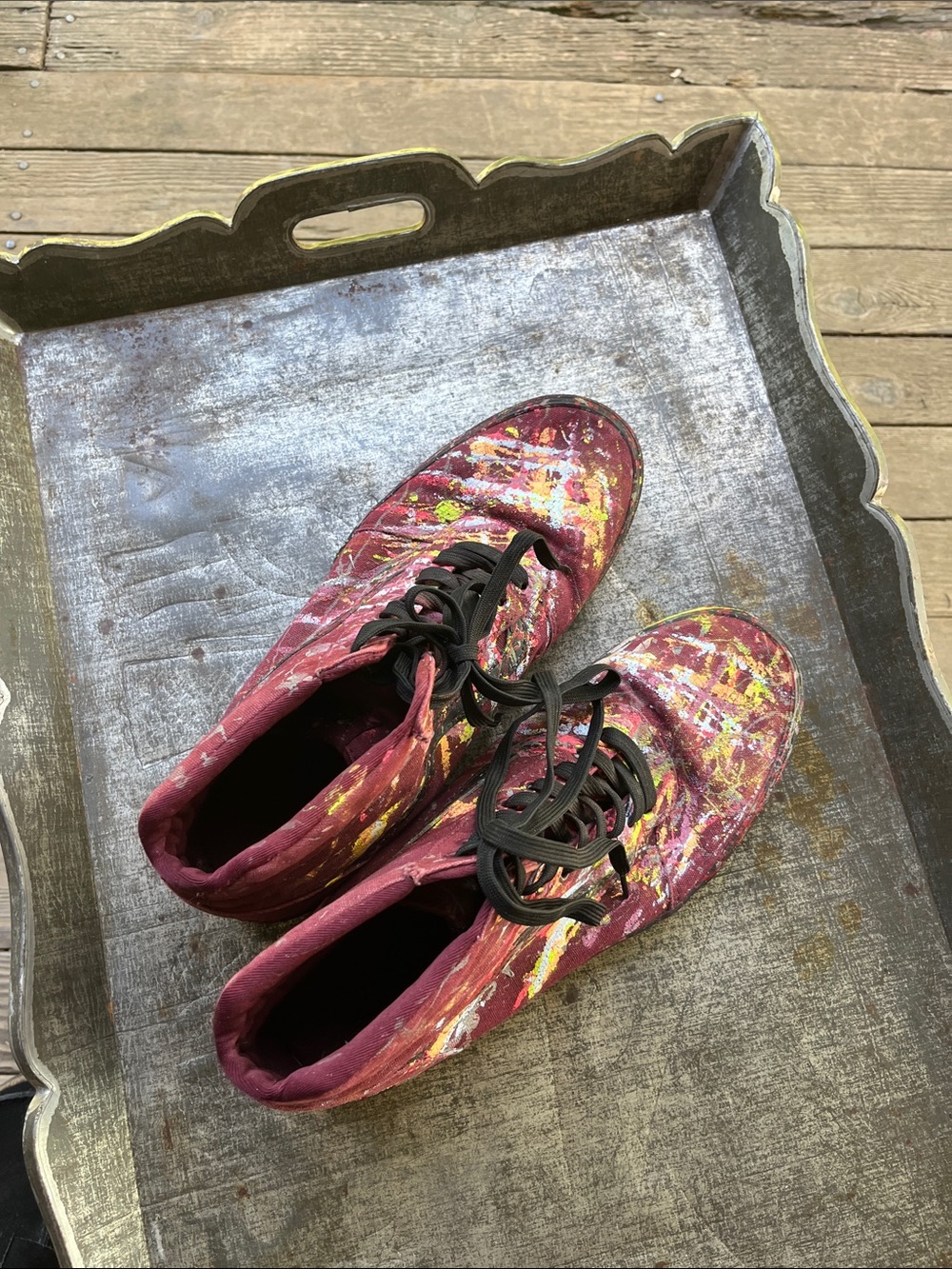 Vans Burgundy Canvas High-Top Sneakers with Paint Splatter
